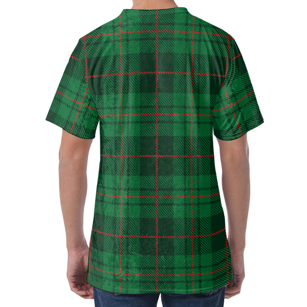 Green And Red Stewart Tartan Print Men's Velvet T-Shirt