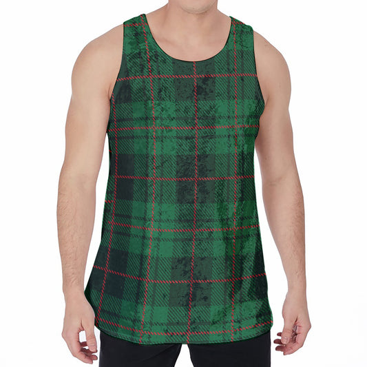 Green And Red Stewart Tartan Print Men's Velvet Tank Top