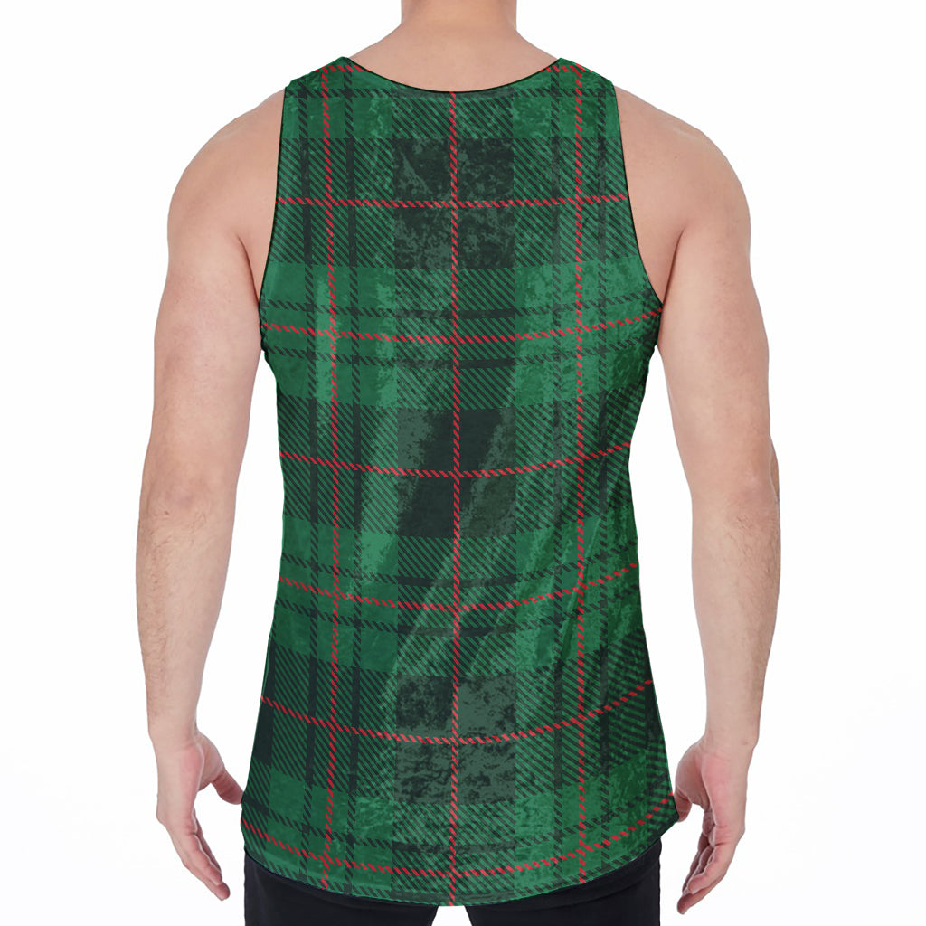 Green And Red Stewart Tartan Print Men's Velvet Tank Top
