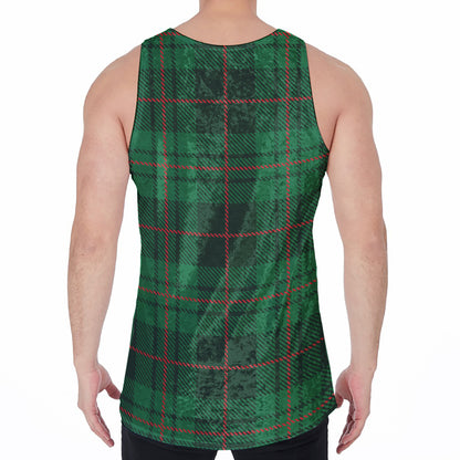 Green And Red Stewart Tartan Print Men's Velvet Tank Top