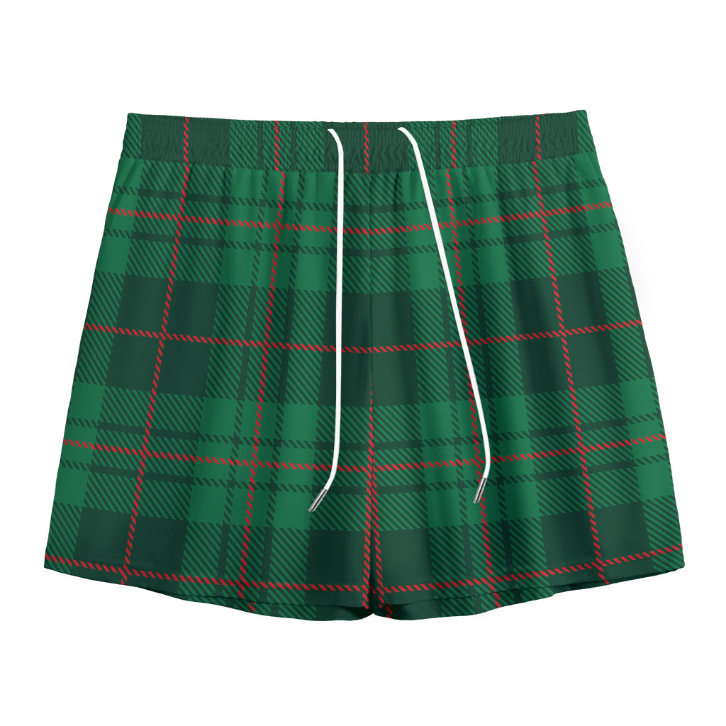 Green And Red Stewart Tartan Print Mesh Shorts