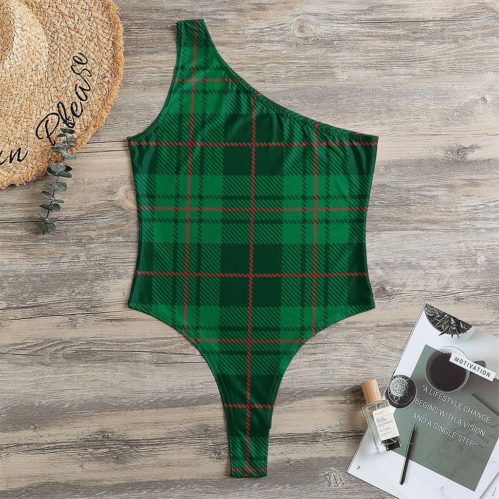 Green And Red Stewart Tartan Print One Shoulder Bodysuit