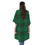 Green And Red Stewart Tartan Print Open Front Beach Cover Up