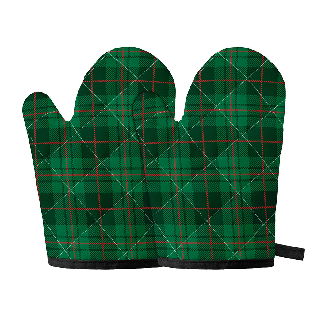 Green And Red Stewart Tartan Print Oven Mitts