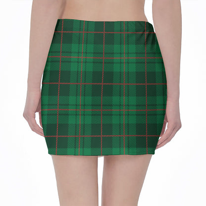Green And Red Stewart Tartan Print Pencil Mini Skirt