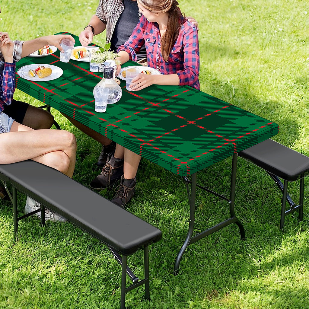 Green And Red Stewart Tartan Print Picnic Table Cover
