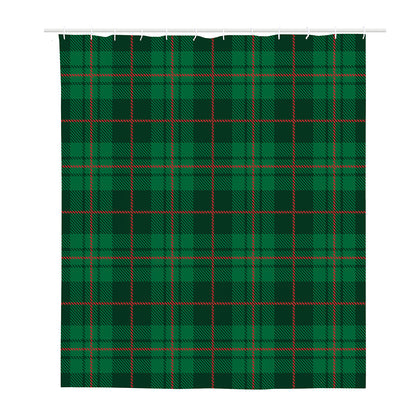 Green And Red Stewart Tartan Print Polyester Shower Curtain