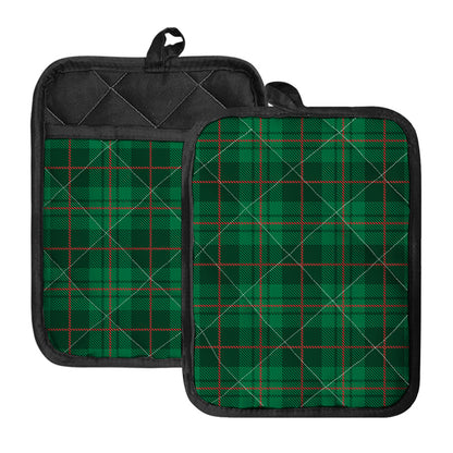 Green And Red Stewart Tartan Print Pot Holders With Pocket