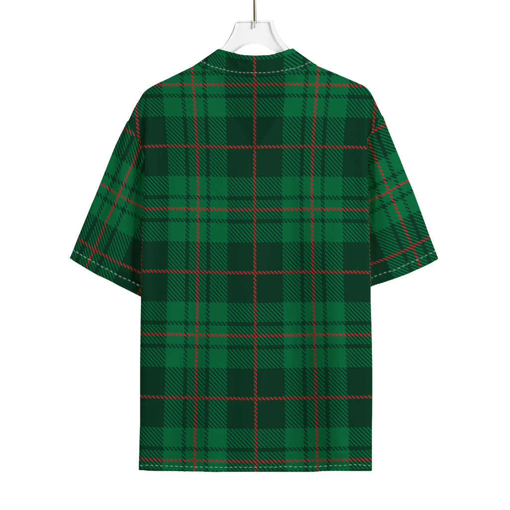 Green And Red Stewart Tartan Print Rayon Hawaiian Shirt