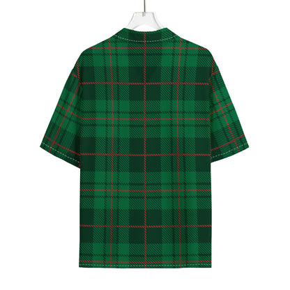 Green And Red Stewart Tartan Print Rayon Hawaiian Shirt