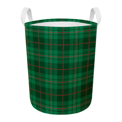 Green And Red Stewart Tartan Print Round Laundry Basket