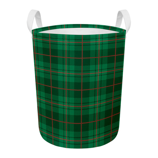 Green And Red Stewart Tartan Print Round Laundry Basket