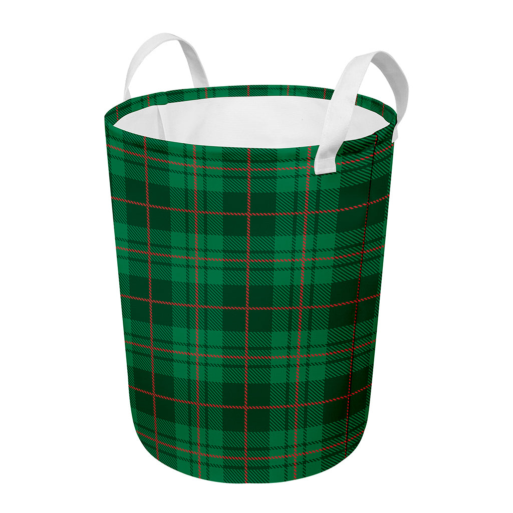 Green And Red Stewart Tartan Print Round Laundry Basket
