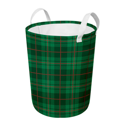 Green And Red Stewart Tartan Print Round Laundry Basket