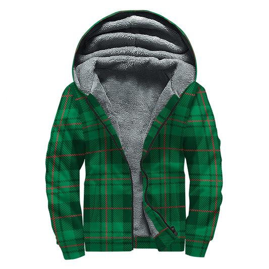 Green And Red Stewart Tartan Print Sherpa Lined Zip Up Hoodie