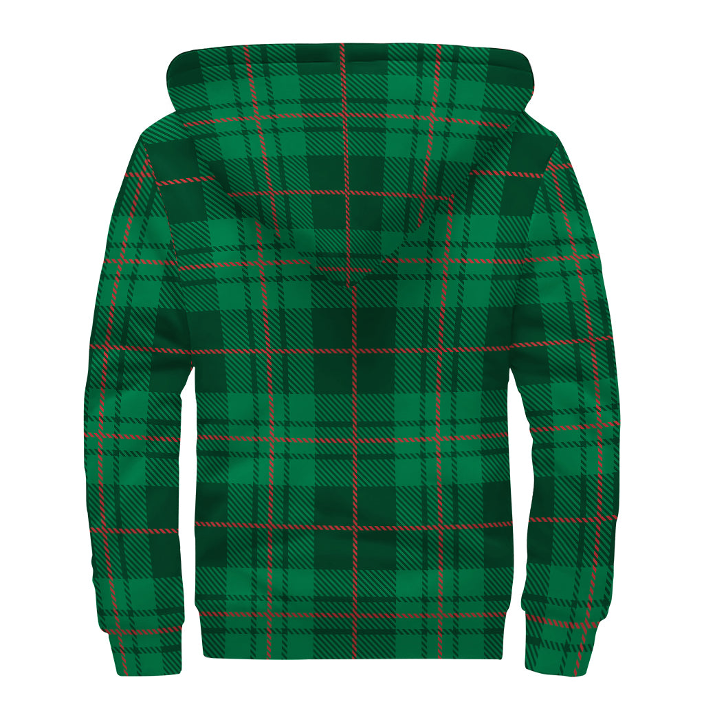 Green And Red Stewart Tartan Print Sherpa Lined Zip Up Hoodie