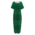 Green And Red Stewart Tartan Print Short Sleeve Long Nightdress