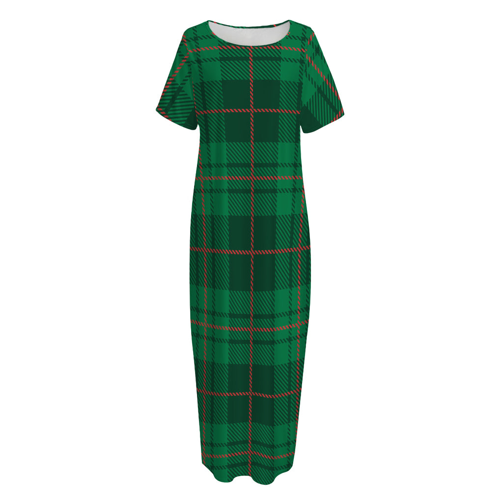 Green And Red Stewart Tartan Print Short Sleeve Long Nightdress