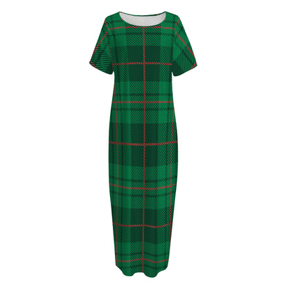 Green And Red Stewart Tartan Print Short Sleeve Long Nightdress