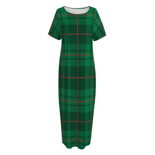 Green And Red Stewart Tartan Print Short Sleeve Long Nightdress