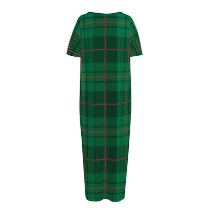 Green And Red Stewart Tartan Print Short Sleeve Long Nightdress