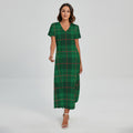 Green And Red Stewart Tartan Print Short Sleeve Maxi Dress