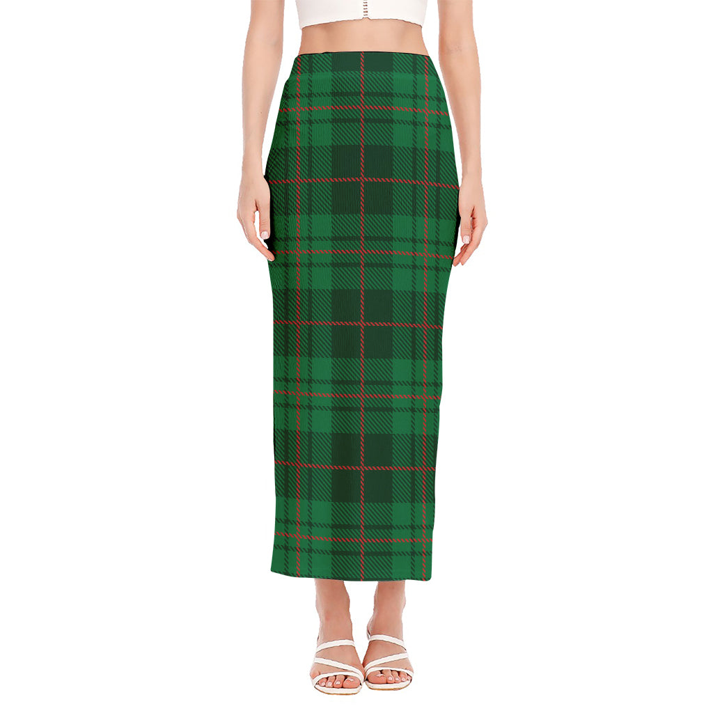 Green And Red Stewart Tartan Print Side Slit Maxi Skirt
