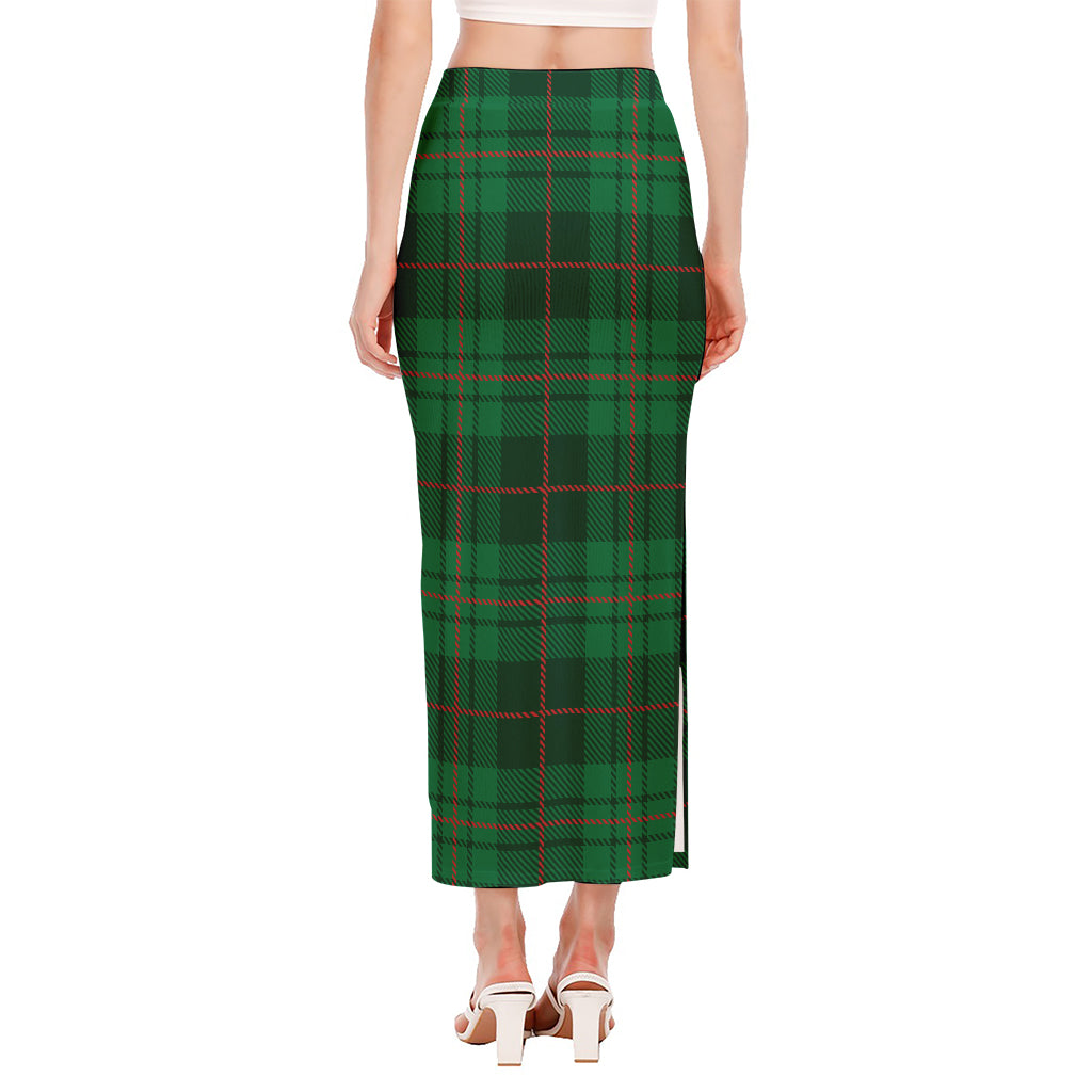 Green And Red Stewart Tartan Print Side Slit Maxi Skirt