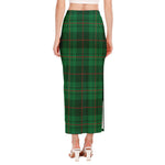 Green And Red Stewart Tartan Print Side Slit Maxi Skirt