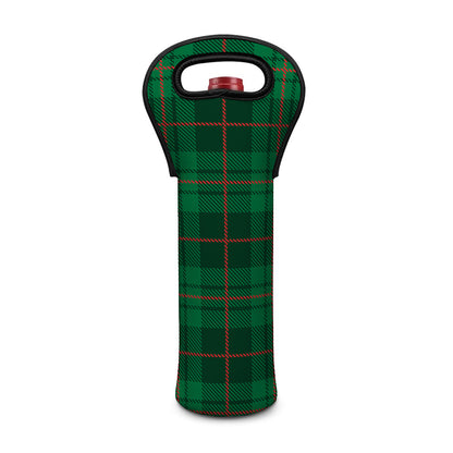 Green And Red Stewart Tartan Print Single Neoprene Wine Tote