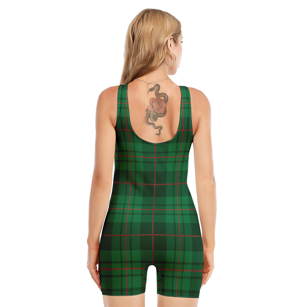 Green And Red Stewart Tartan Print Sleeveless One Piece Swimsuit