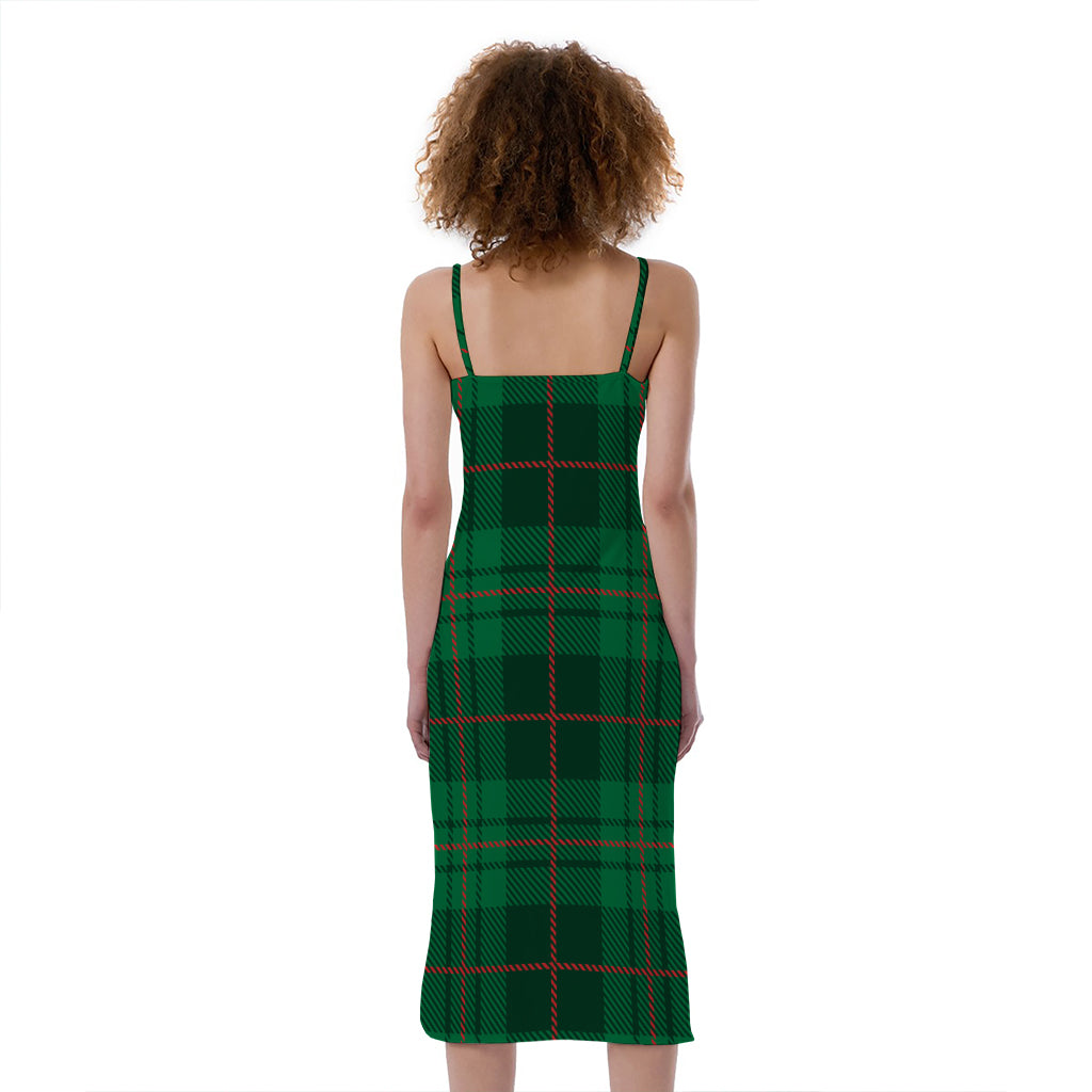 Green And Red Stewart Tartan Print Slim Fit Midi Cami Dress