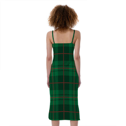 Green And Red Stewart Tartan Print Slim Fit Midi Cami Dress