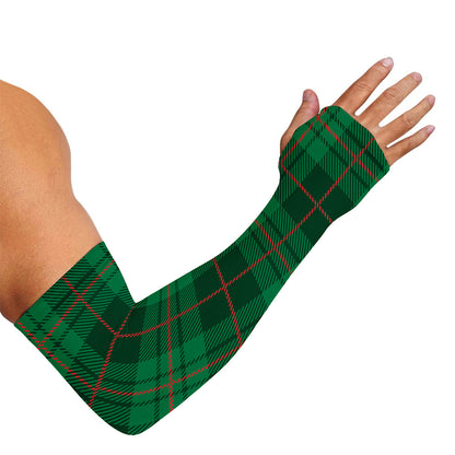 Green And Red Stewart Tartan Print Sun Protection Arm Sleeves