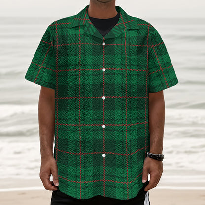 Green And Red Stewart Tartan Print Textured Short Sleeve Shirt