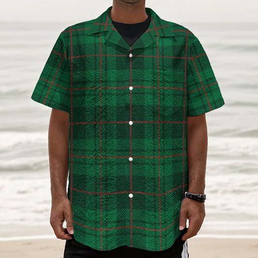 Green And Red Stewart Tartan Print Textured Short Sleeve Shirt