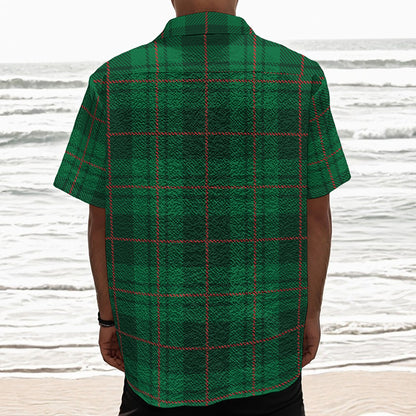 Green And Red Stewart Tartan Print Textured Short Sleeve Shirt