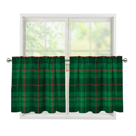 Green And Red Stewart Tartan Print Tier Curtains