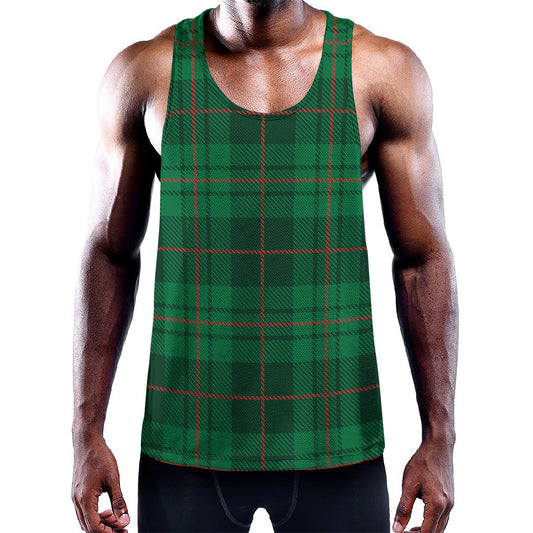 Green And Red Stewart Tartan Print Training Tank Top