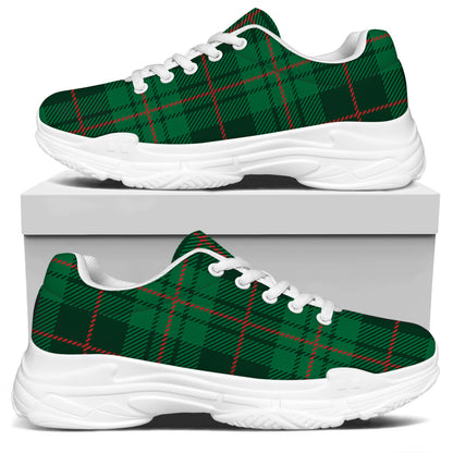 Green And Red Stewart Tartan Print White Chunky Shoes