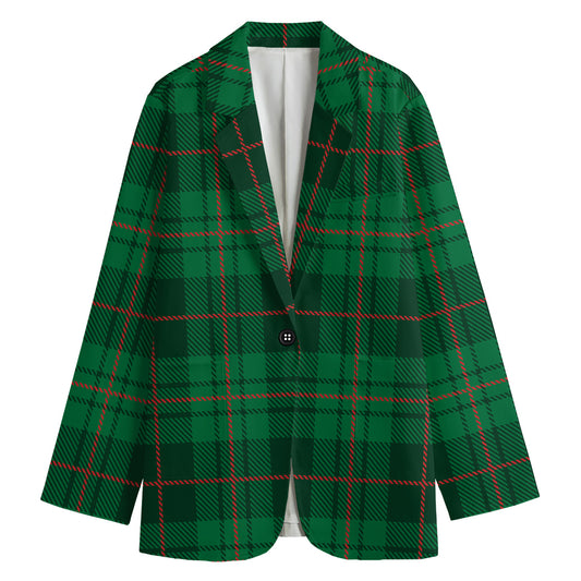 Green And Red Stewart Tartan Print Women's Blazer