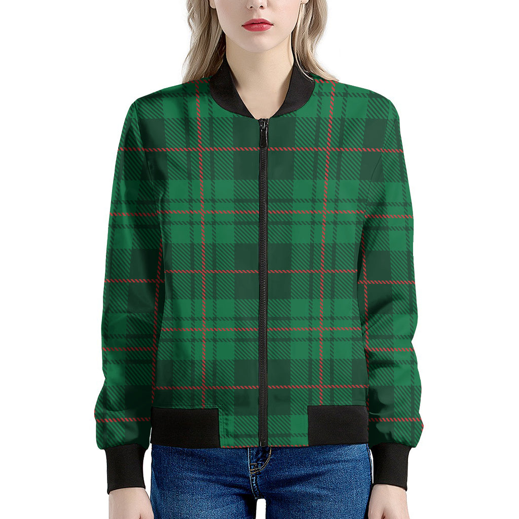 Green And Red Stewart Tartan Print Women's Bomber Jacket