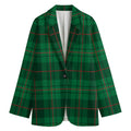 Green And Red Stewart Tartan Print Women's Cotton Blazer