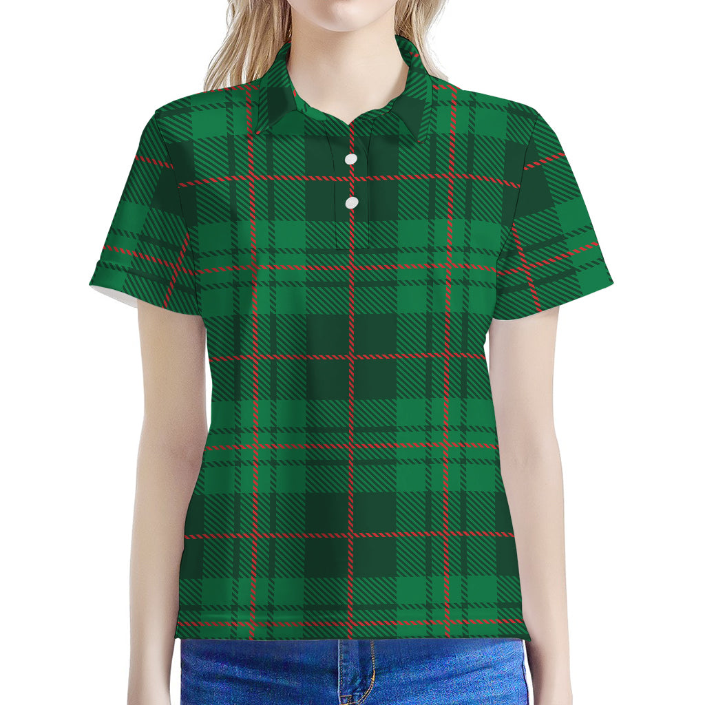 Green And Red Stewart Tartan Print Women's Polo Shirt
