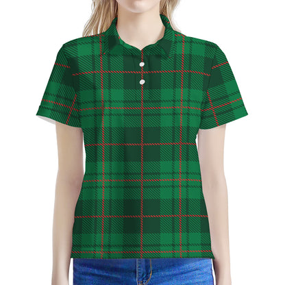 Green And Red Stewart Tartan Print Women's Polo Shirt