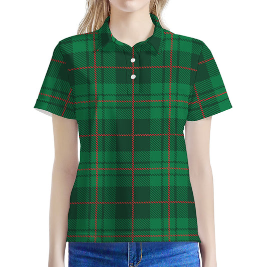 Green And Red Stewart Tartan Print Women's Polo Shirt