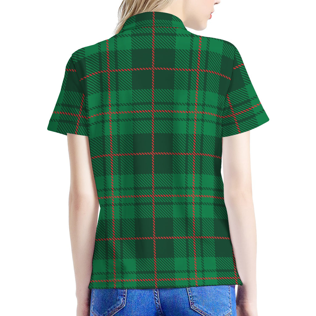 Green And Red Stewart Tartan Print Women's Polo Shirt