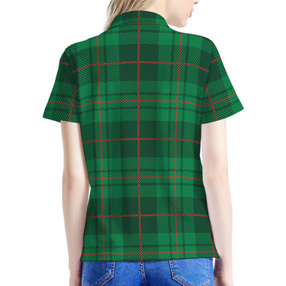 Green And Red Stewart Tartan Print Women's Polo Shirt