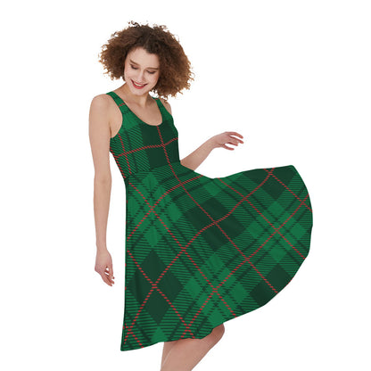 Green And Red Stewart Tartan Print Women's Sleeveless Dress
