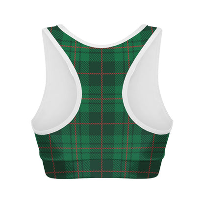 Green And Red Stewart Tartan Print Women's Sports Bra